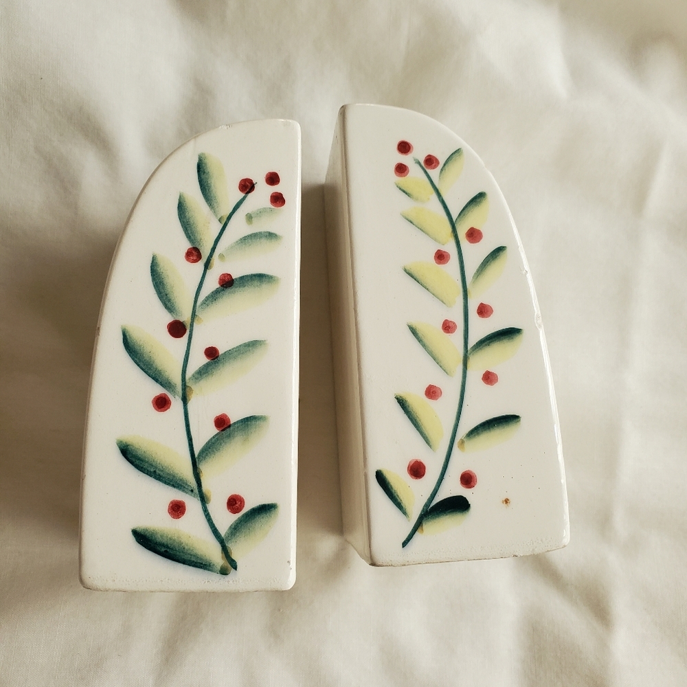 Christmas holly bookend type salt and pepper shakers